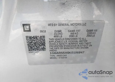 2019 Cadillac Cts Luxury z USA, uszkodzony, nr VIN 1G6AR5SX6K0106847